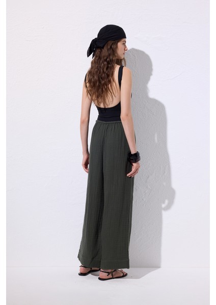 Müslin Bağlamalı Pantolon Koyu Yeşil indirimleri