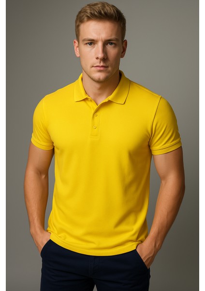 Kaelaurean Erkek Polo Yaka T-Shirt Çekmeyen Pamuklu Kumaş Slim Fit Dar Kesim Kıvrılmazyaka