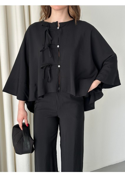 Siyah Yarasa Kol Bağcık Düğme Detaylı Takım fiyatları