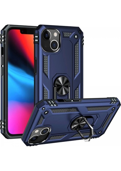 Newface iPhone 14 Plus Kılıf Sofya Yüzüklü Silikon Kapak - Lacivert fiyatları
