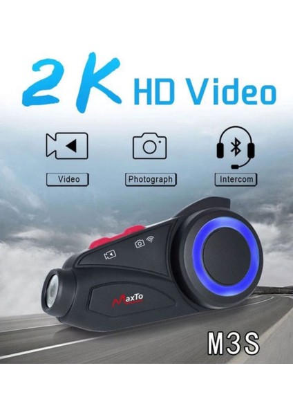 M3S Akıllı Motosiklet Kask Kameralı Bluetooth Interkom Cihazı | Full Hd Video Kayıt | 12-15 Saat Çekim Süresi | 170° Geniş Açı | Roadcam Uyumlu | IP65 Su Geçirmez