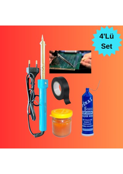 4'lü Lehim Makinesı Seti 60W Havya Kalemi Tel Lehim Pastası Elektrik Bandı