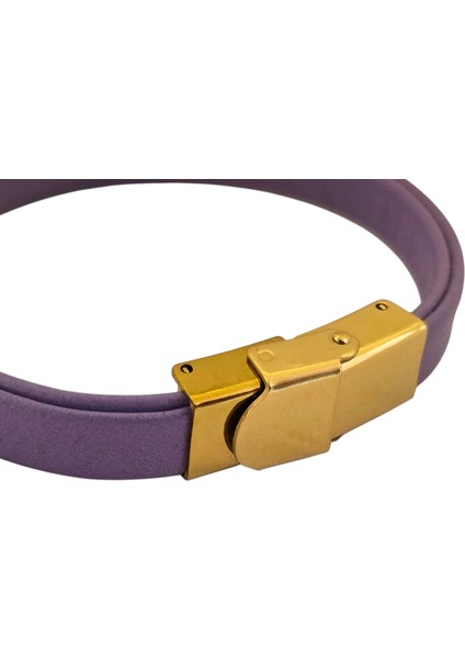 Leyla İsmine Özel Mor Derili Taç Motifli 14 Ayar Altın Plakalı Hediye Bileklik-513 İsim indirimleri