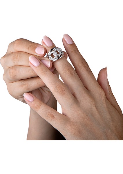 925 Ayar Gümüş Taşlı Zincir Görünümlü Yüzük fiyatları