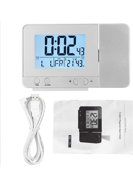 Led Çok Fonksiyonlu Projeksiyon Dijital Alarm Saati Sıcaklık Usb (Gümüş) (Yurt Dışından)