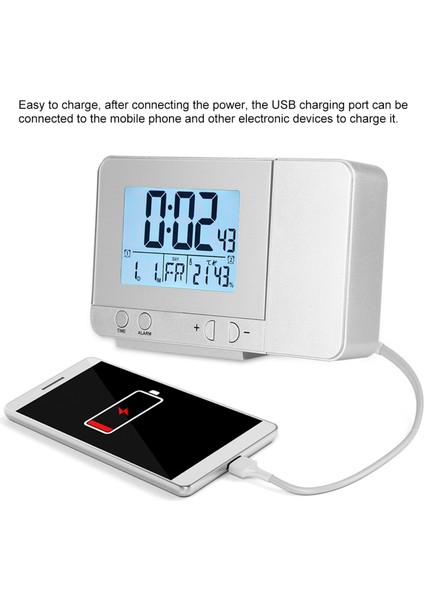 Led Çok Fonksiyonlu Projeksiyon Dijital Alarm Saati Sıcaklık Usb (Gümüş) (Yurt Dışından) fiyatları
