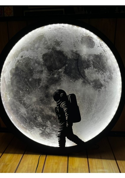 LED Aydınlatmalı Ay ve Astronot Temalı Duvar Tablosu