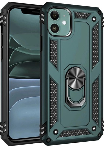 Newface iPhone 11 Kılıf Sofya Yüzüklü Silikon Kapak - Yeşil