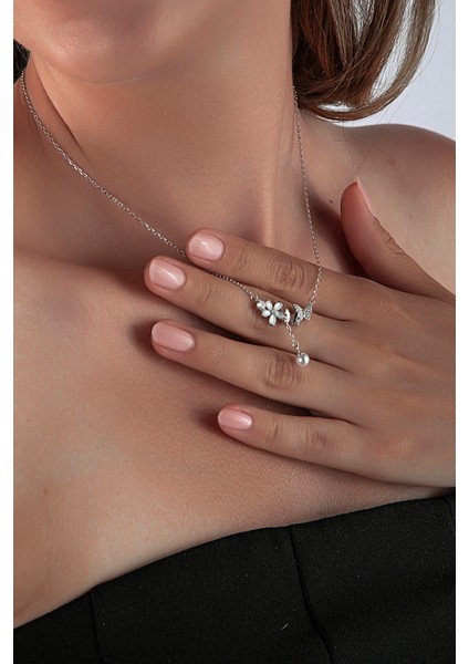 925 Ayar Gümüş Bahar Temalı Incili Kolye