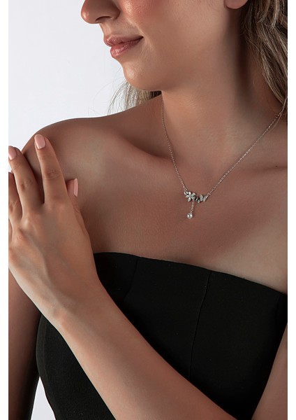 925 Ayar Gümüş Bahar Temalı Incili Kolye modelleri