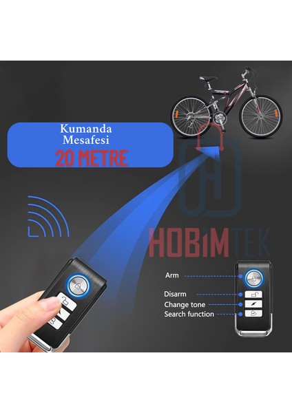Ht-53 Motosiklet Bisiklet Alarmı Uzaktan Kumandalı 113DB Su Geçirmez Kablosuz Hırszlık Koruması Alarm Bisiklet Araba Scooter Pilli