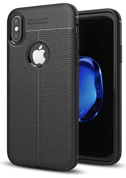 iPhone Xs Max Uyumlu Kamera Korumalı Deri Görünümlü Silikon Kılıf