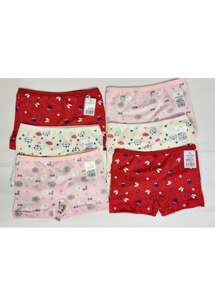 Kız Çocuk Penye Boxer 6 Adet Desenli Nefes Alabilir Kumaş Özelliğiyle