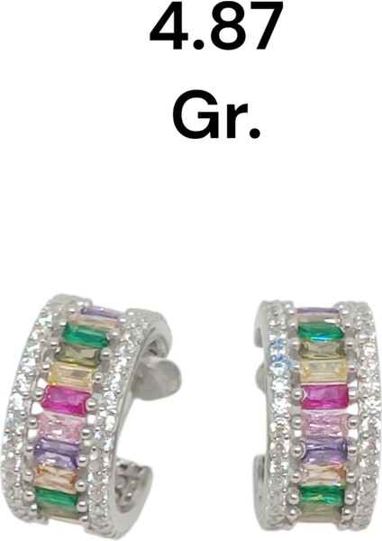 Rengarenk Taşlı 925 Ayar Gümüş Halka Görünümlü Çivi Model Küpe – Gösterişli ve Işıltılı Tasarım fiyatları