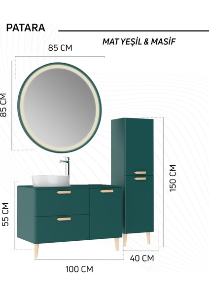 Patara Lavabo Dolabı 100CM Mat Yeşil