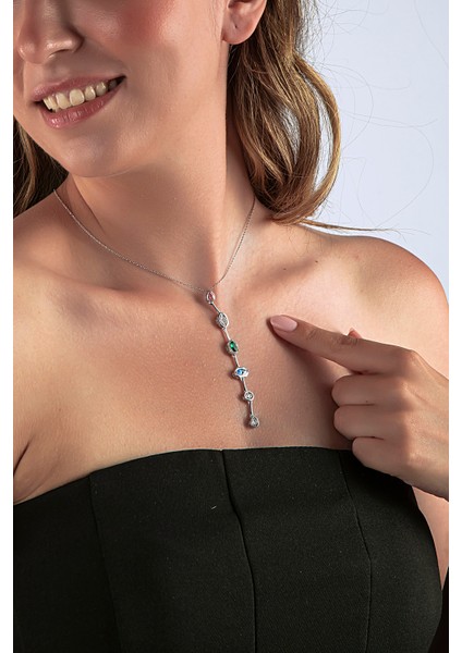 925 Ayar Gümüş Renkli Geometrik Taşlı Y Kolye modelleri