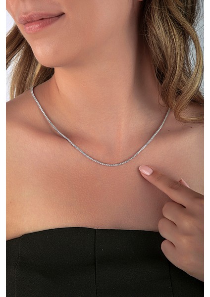 925 Ayar Gümüş 1,5mm Taşlı Klasik Su Yolu Kolye fiyatları