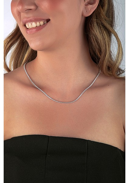 925 Ayar Gümüş 1,5mm Taşlı Klasik Su Yolu Kolye modelleri