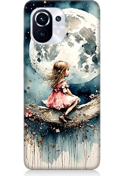 Xiaomi Mi 11 Pro Uyumlu Ay Üzerinde Hayalci Kız Desenli Silikon Kılıf