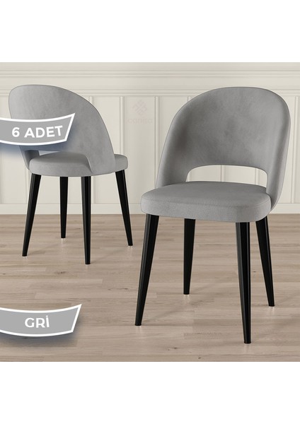 Pane Serisi 6 Adet Babyface Kumaş Siyah Metal Ayak Mutfak Sandalyesi