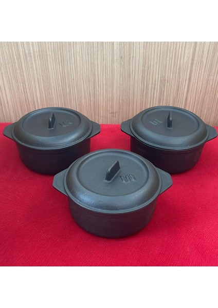 12 cm 3'lü Yuvarlak Set Güveç Tencere Mat Siyah