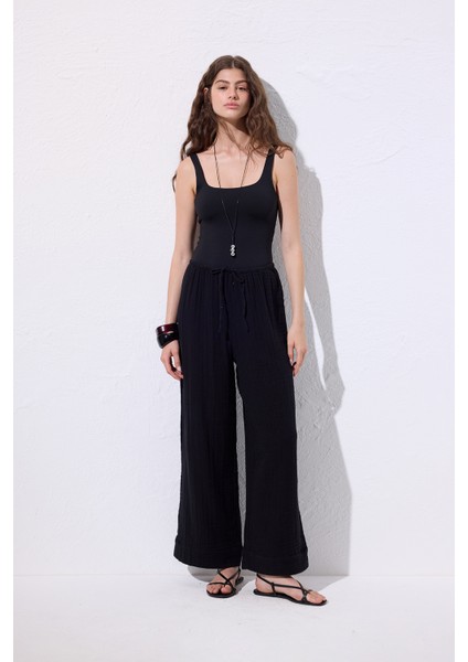 Müslin Bağlamalı Pantolon Siyah modelleri