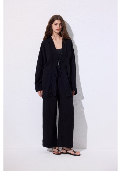 Müslin Bağlamalı Pantolon Siyah indirimleri