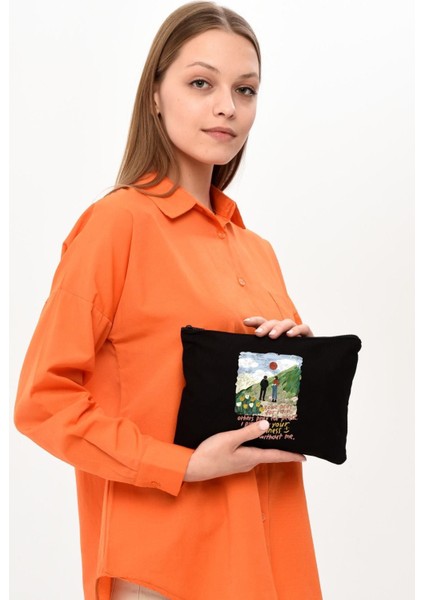 Şık Siyah Kanvas Makyaj Çantası, Praying For Happiness Tasarımı modelleri