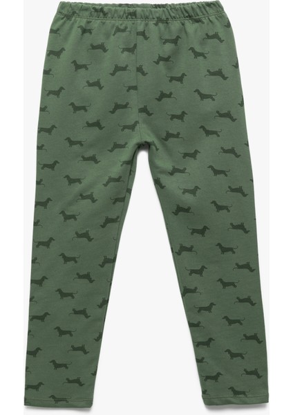 Beli Lastikli Köpek Baskılı Pamuklu Uzun Tayt