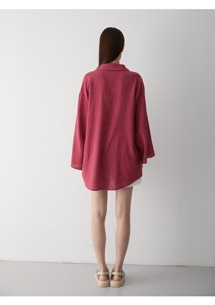 Bordo %100 Pamuk Keten Bağcık Detaylı Kimono Bluz fiyatları