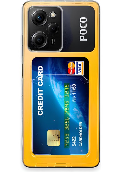 Poco X5 Pro 5g Kılıf Kartlıklı Kamera Çıkıntılı Şeffaf Darbe Korumalı Kart Bölmeli Kapak
