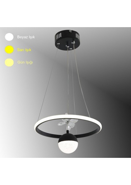 TT037-YUV-SY Tt Aydınlatma Yuvarlak Model Mat Siyah Tek Toplu 3 Renk Modüllü Ledli Avize