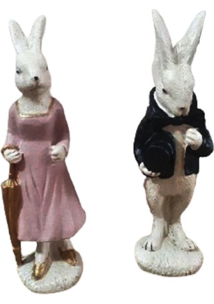 El Yapımı Dekoratif Tavşan Çifti Biblo,şapkalı ve Şemsiyeli Tavşan Çifti Objesi . modelleri