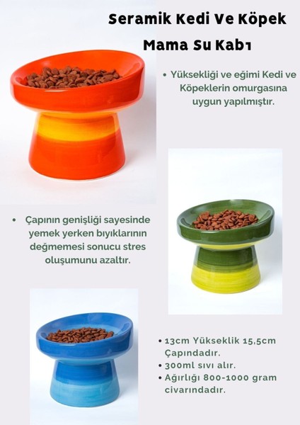 El Yapımı Seramik Renkli Kedi Köpek Mama ve Su Kabı, Evcil Hayvanlar Için Şık Tasarım fırsatları