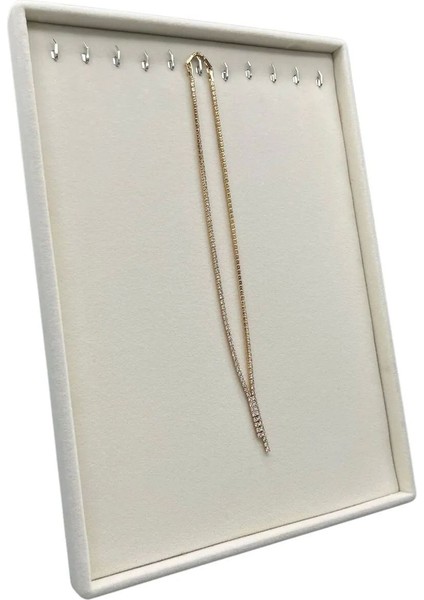 Krem Süet Kumaş Ayaklı Kolye Sergileme Standı, 34X24 cm