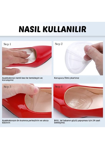 Yapışkanlı Jel Silikon Tabanlık, Metatarsal Destekli, Kaydırmaz ve Rahat Kullanım