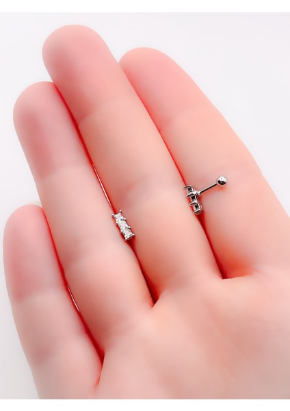 Cerrrahi Çelik Piercing ( Pirsing ) Üç Taşlı Dikdörtgen Tragus Helix Piercing (1ADET) fiyatları