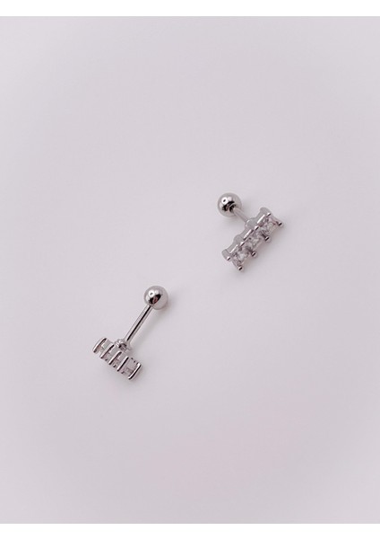 Cerrrahi Çelik Piercing ( Pirsing ) Üç Taşlı Dikdörtgen Tragus Helix Piercing (1ADET) fırsatları