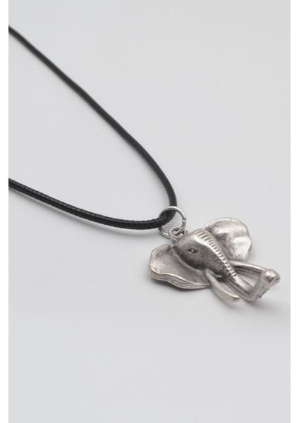 Fil Kafası Kolyesiyah Deri Ip Kolye - Antik Gümüş Kaplama - Kadın Erkek - 60 cm fiyatları