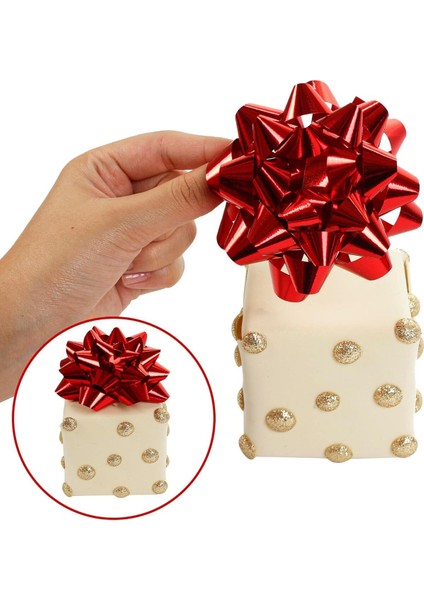 3 Adet Parlak Kırmızı Büyük BOY-10CM Metalik Fiyonk Hediye Paketi Süsü Rafya Yapışkanlı Yıldız Süs modelleri