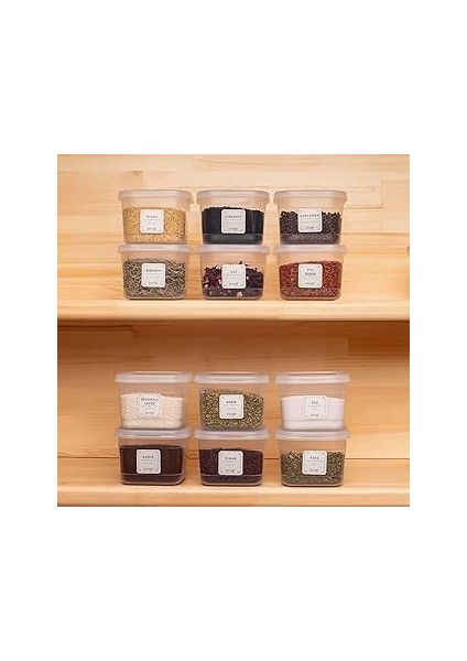 430 Çok Amaçlı Etiketli Baharatlık Kahvaltılık 12 Li Kapaklı Saklama Kabı 600 cc Şeffaf