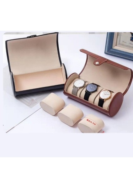 Şık Siyah Deri 3'lü Saat Saklama Kutusu, Zarif ve Kullanışlı Tasarım indirimleri