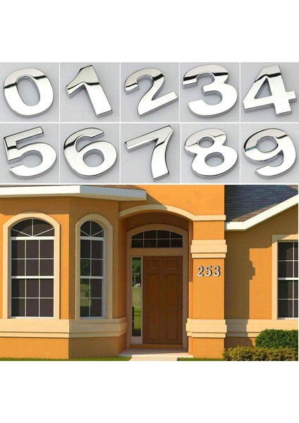 Yapışkanlı Küçük Kapı Numarası, 50 Mm, Krom Renk, 8 Rakam, 1 Adet