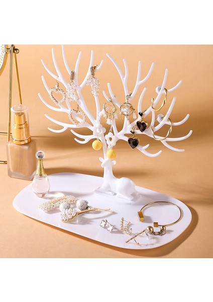 Beyaz Geyik Tasarımlı Takı ve Mücevher Askısı, Yüzük, Küpe, Kolye Düzenleyici