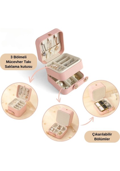 Pembe 2 Katlı Takı Kutusu, Mücevher Düzenleyici, Seyahat Organizatörü modelleri