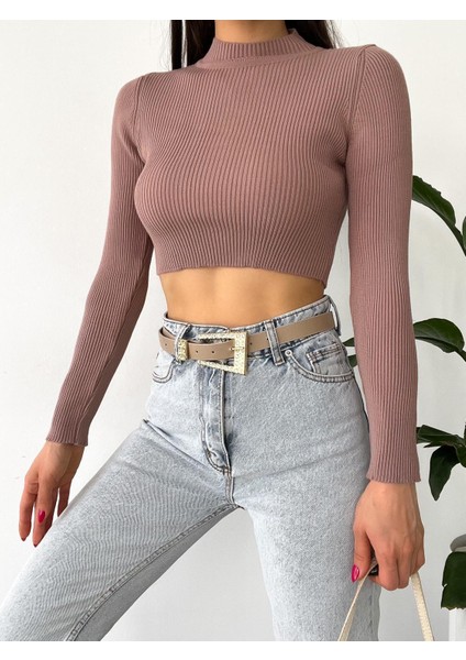 Kadın Uzun Kollu Yumuşak Dokulu Esnek Triko Crop Body modelleri