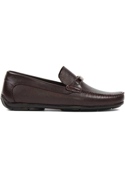Erkek Kahverengi Baskılı Deri Loafer