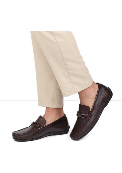 Erkek Kahverengi Baskılı Deri Loafer