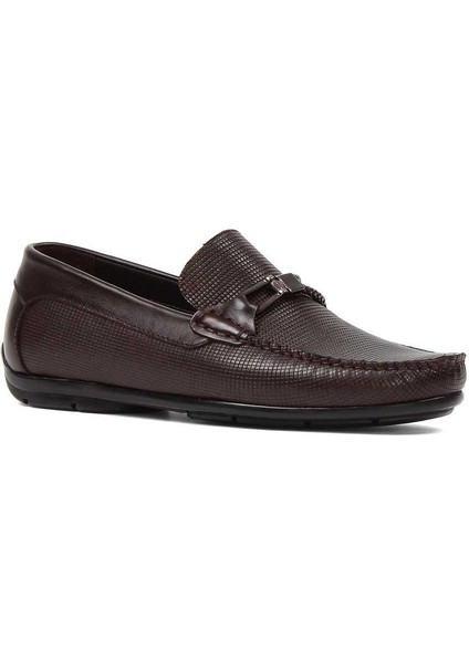 Erkek Kahverengi Baskılı Deri Loafer