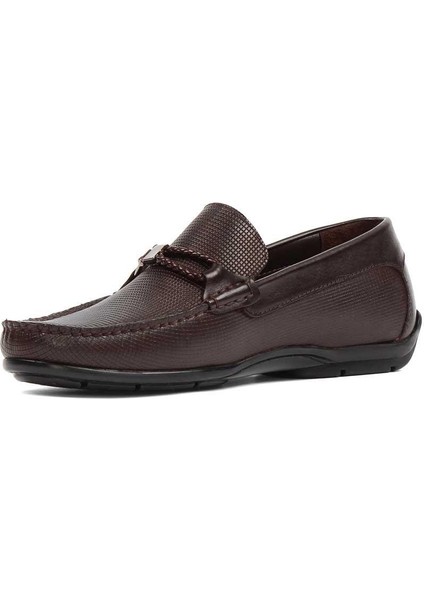Erkek Kahverengi Baskılı Deri Loafer